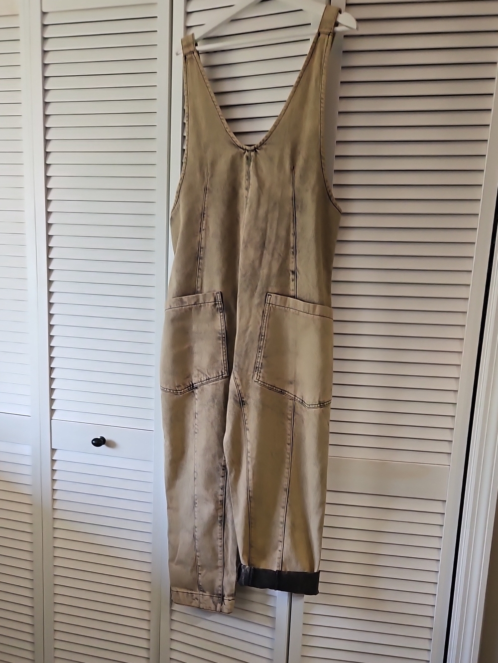We The Free Beige Women's Denim Overalls - Casual Utility Jumpsuit